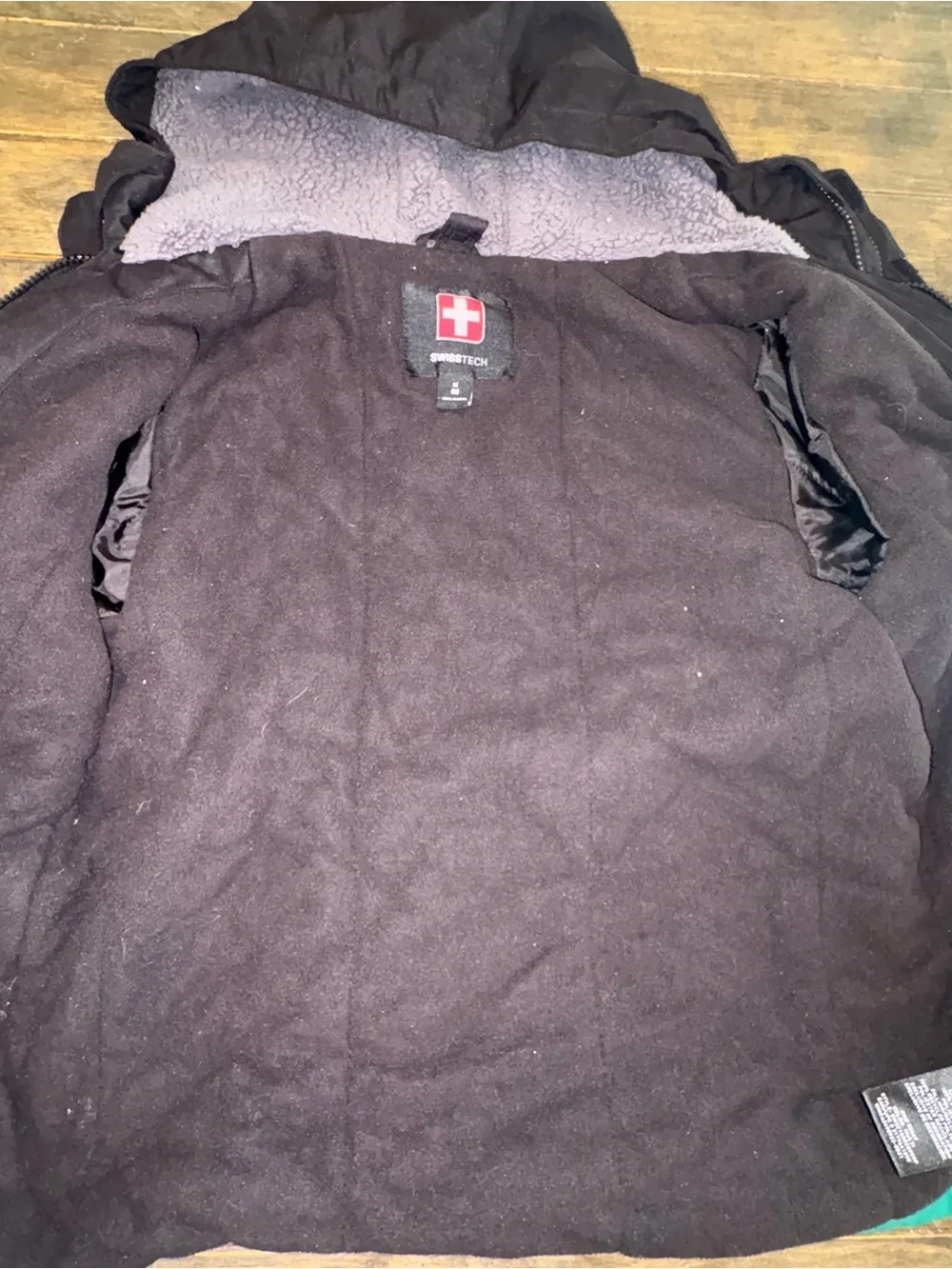 Swiss Tech Kids Hooded Raincoat in Black and Teal